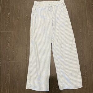 Light Blue & White Striped Wide Leg Pants